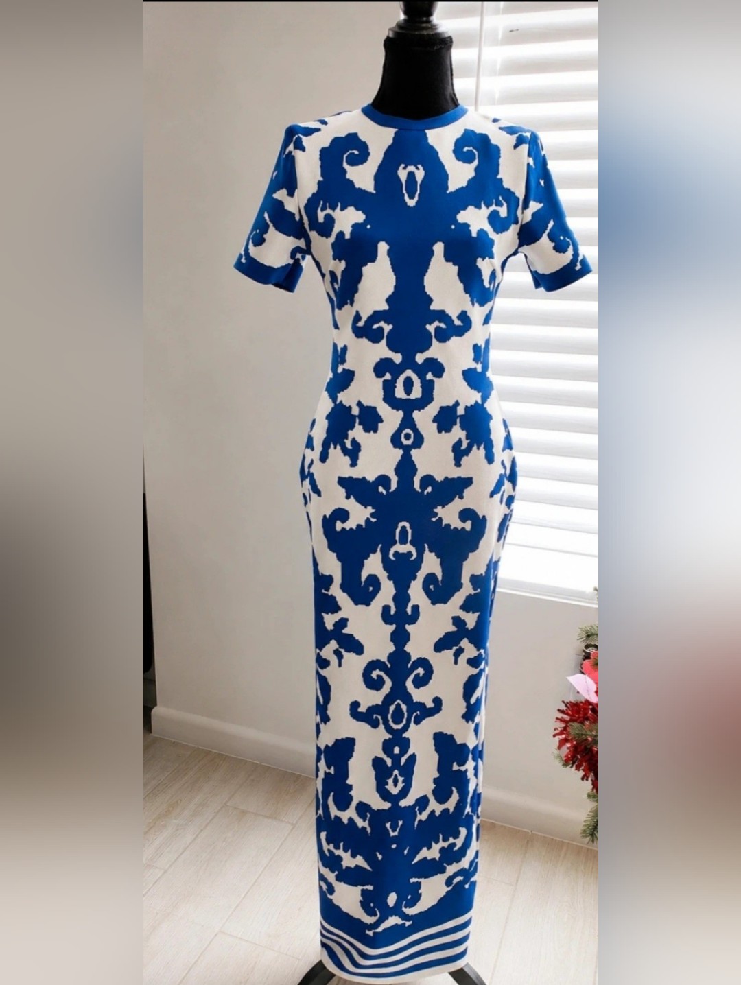 Blue & White Abstract Maxi Dress